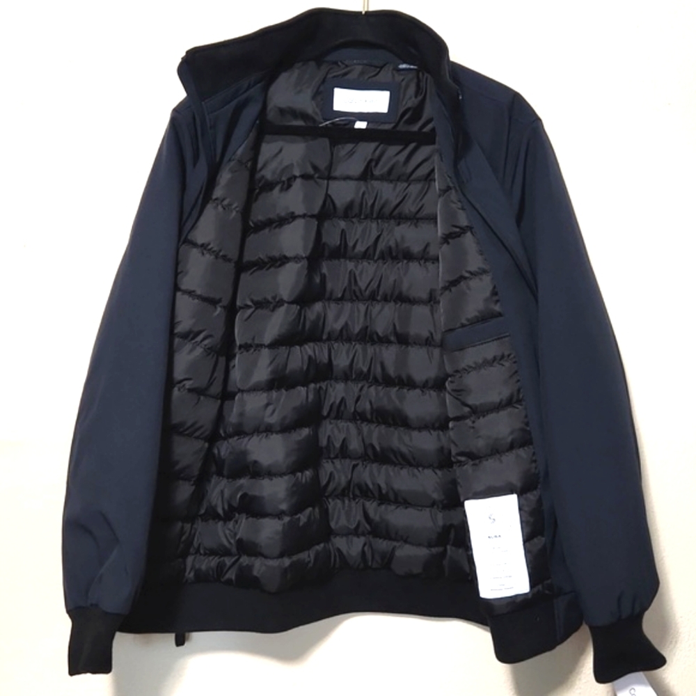 NWT! Calvin Klein Infinite Stretch Water Resistant Bomber Jacket Blue Medium - Picture 3 of 16